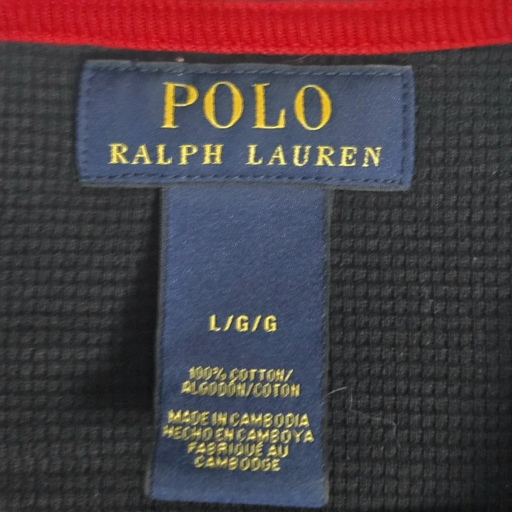 Polo Ralph Lauren Shirt Mens‎ Large Black Waffle Knit Thermal Cotton Long Sleeve